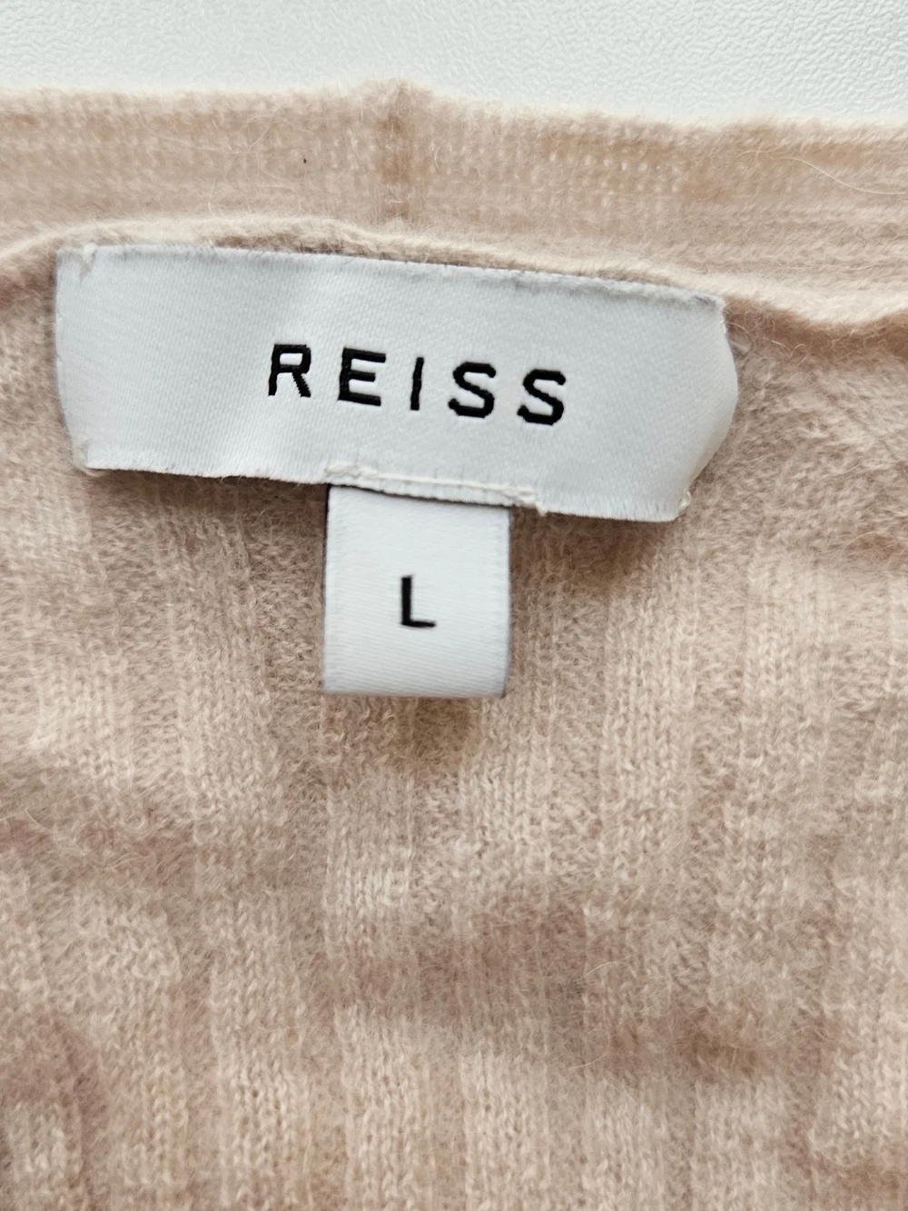 Reiss Ribbed V-Neck Sweater Womens L Beige Wool Alpaca Blend Minimalist Office